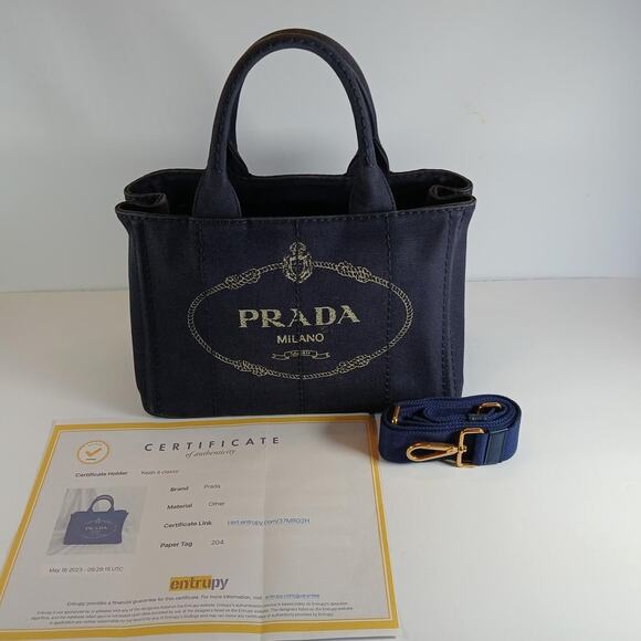 Authentic Prada Canupa Navy Blue Denim Tote Bag MSRP: $1500 - Picture 8 of 16